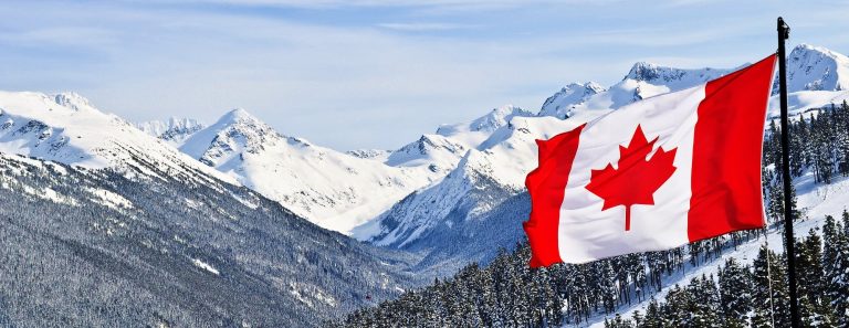 Canada flag and beautiful Canadian landscapes