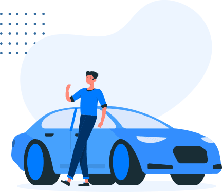 illustration of a person standing beside a new car