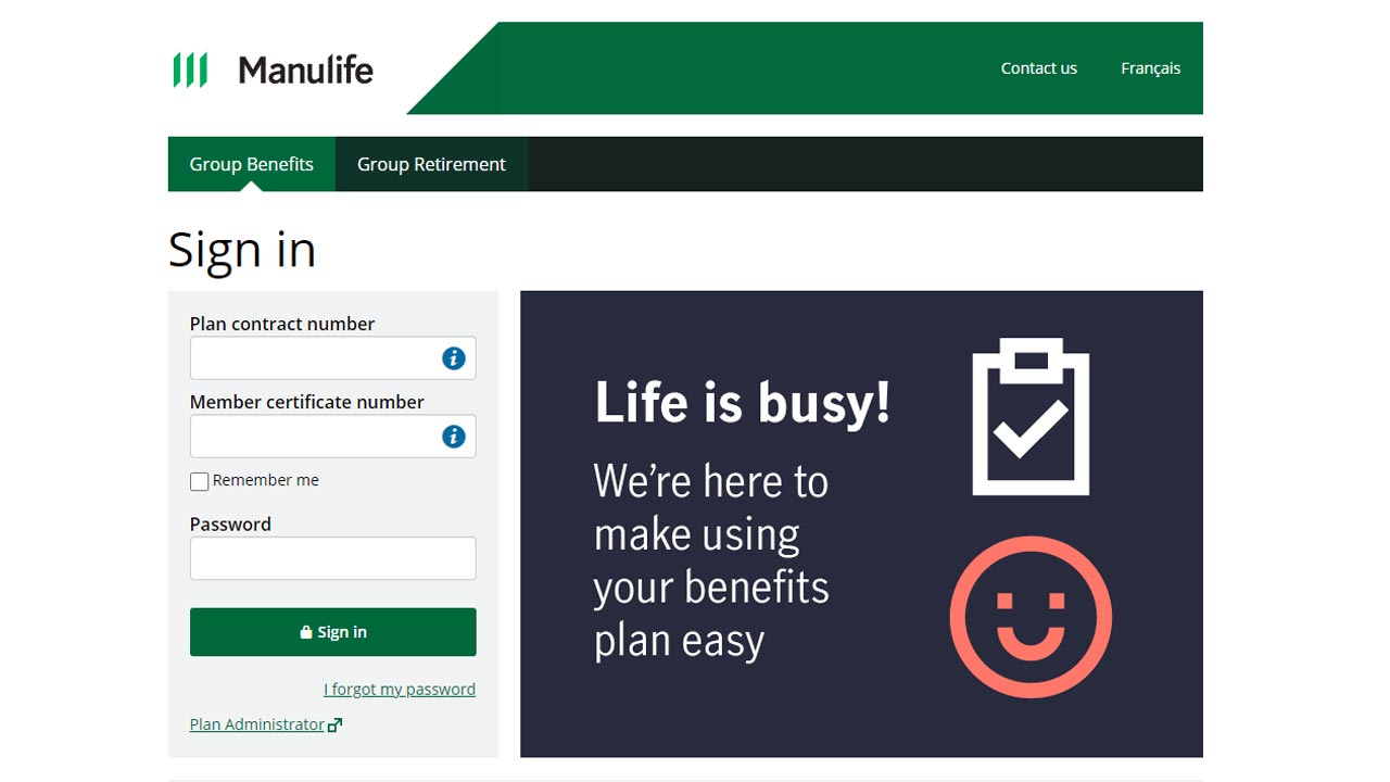 manulife travel insurance password