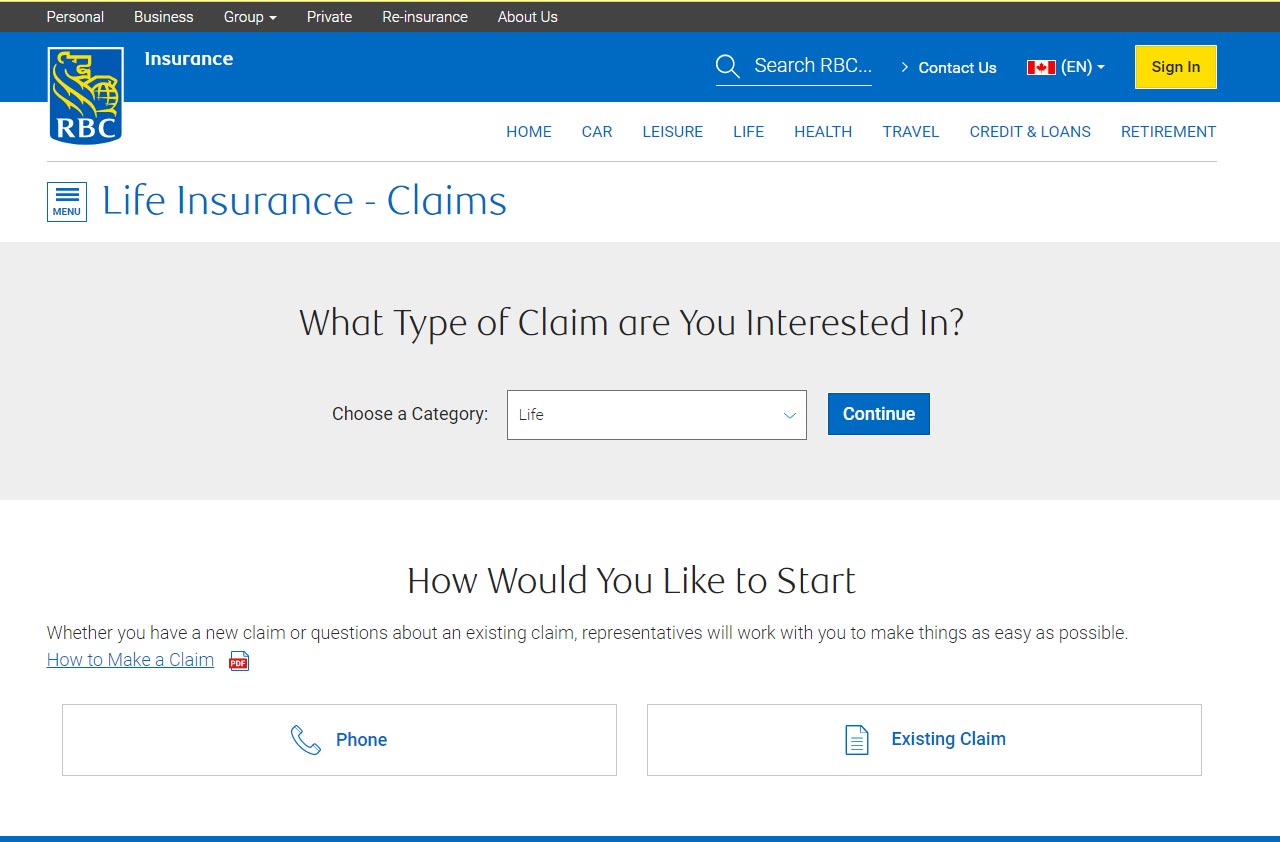 rbc insuance portal life claim screenshot