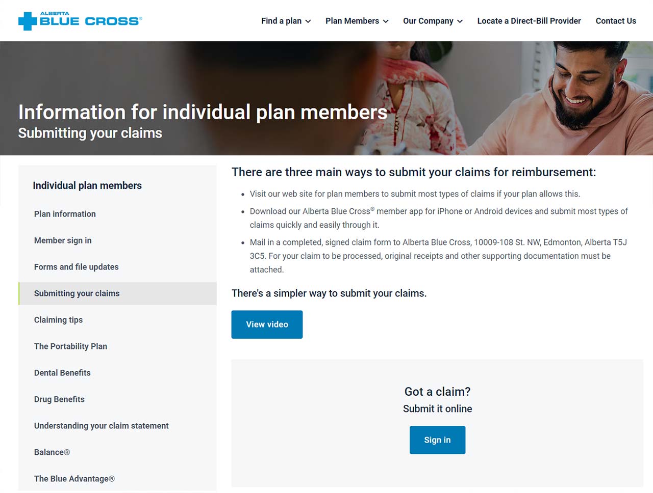 alberta blue cross how to claim screenshot