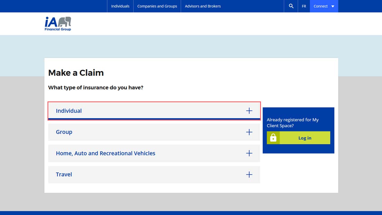 iA Financial Claims Online screenshot