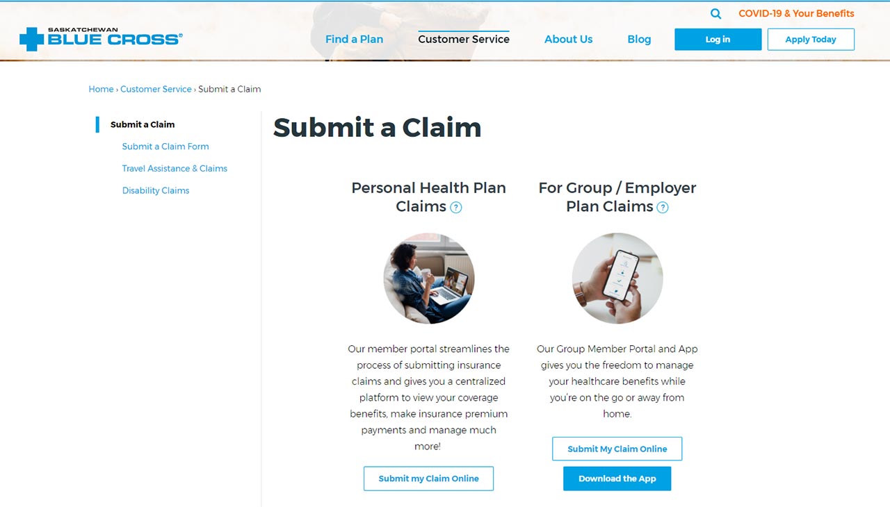 saskatchewan blue cross how to claim screenshot