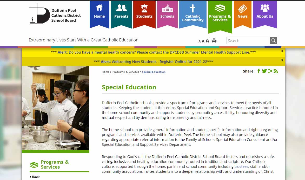 dpcdsb special education program screenshot