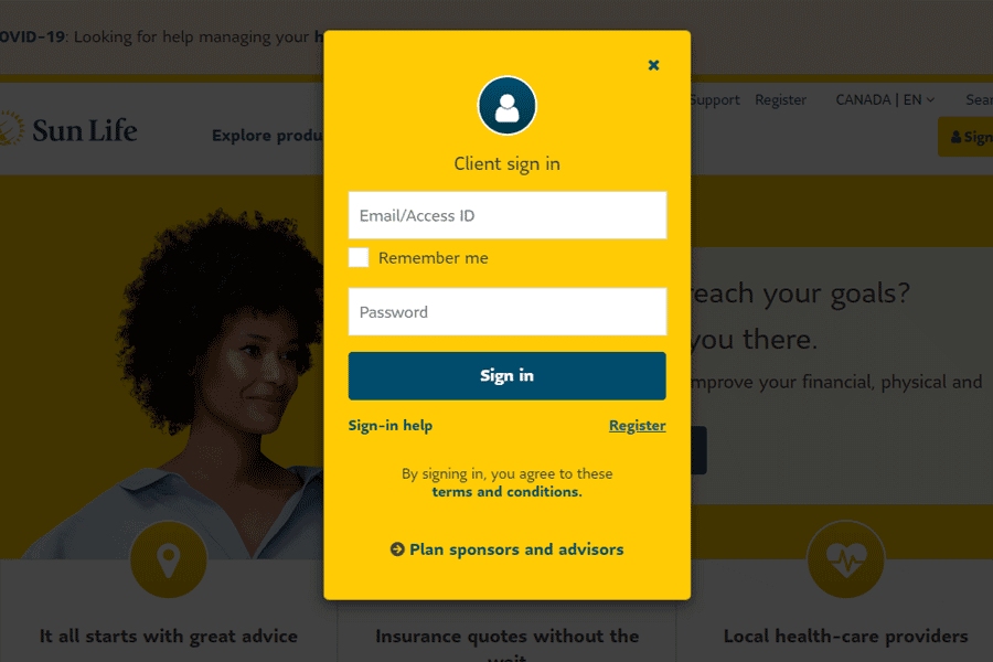 sunlife online login form