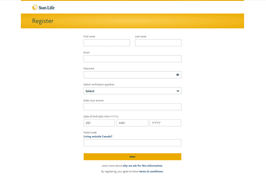 Sunlife online registration form