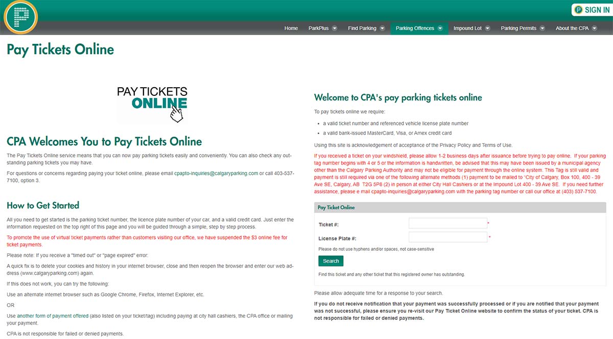 Calgary payking tickets online