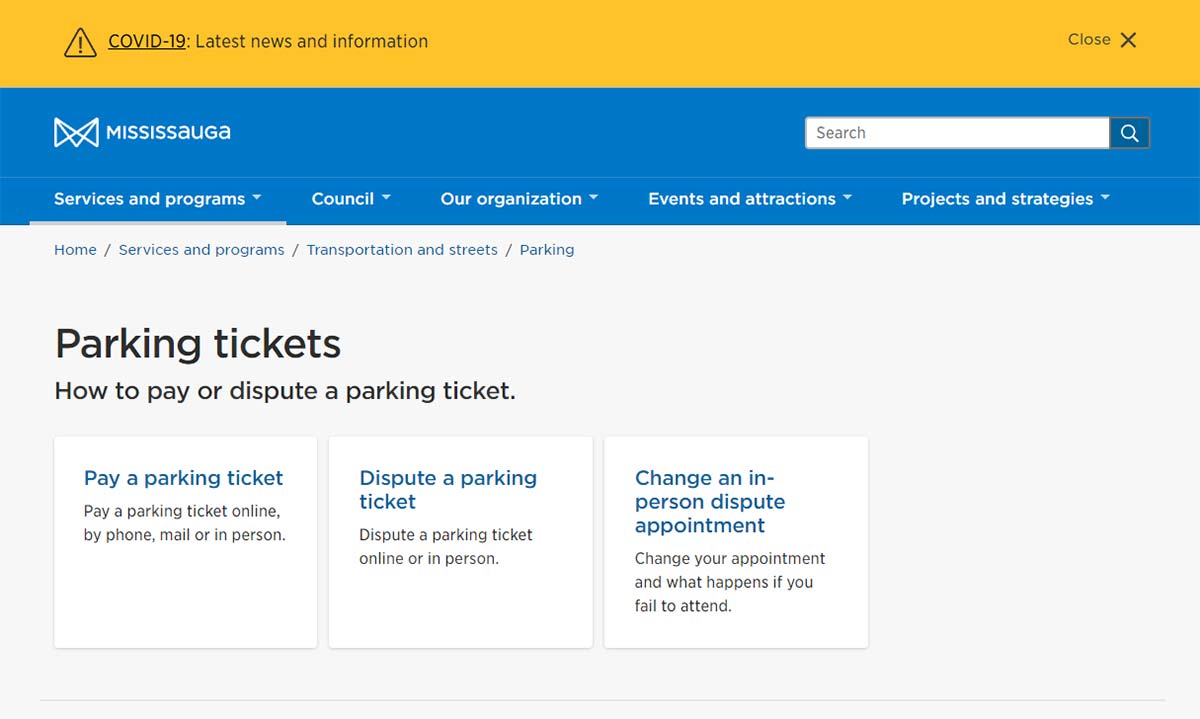 mississauga payking tickets website