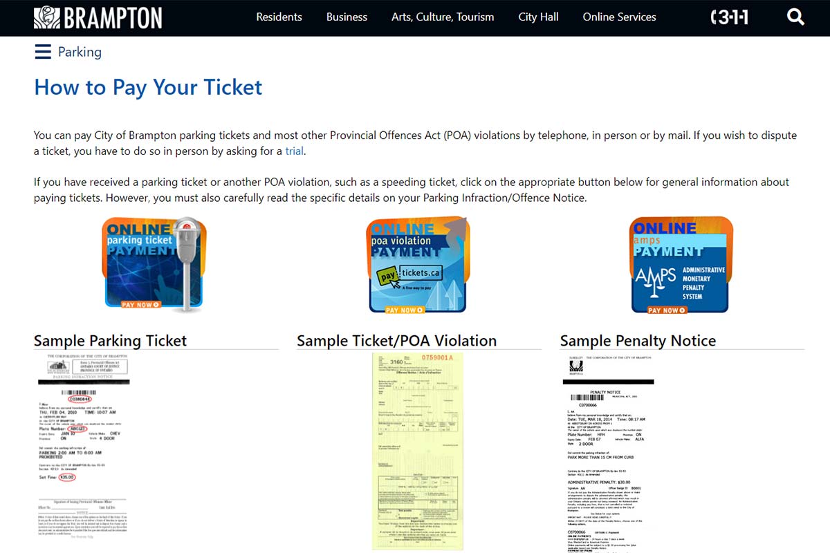 brampton parking tickets website