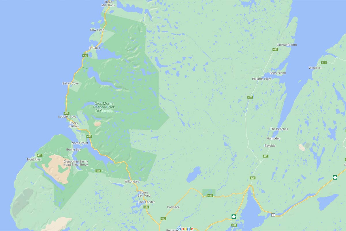 gros morne national park google map
