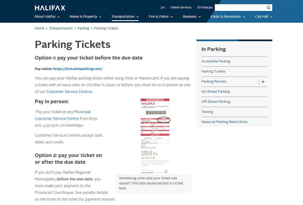 halifax parking tickets website
