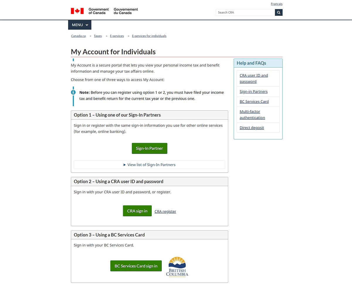 My CRA Account for Individuals