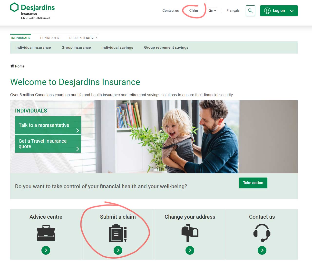 Desjardins Insuance Portal claim screenshot