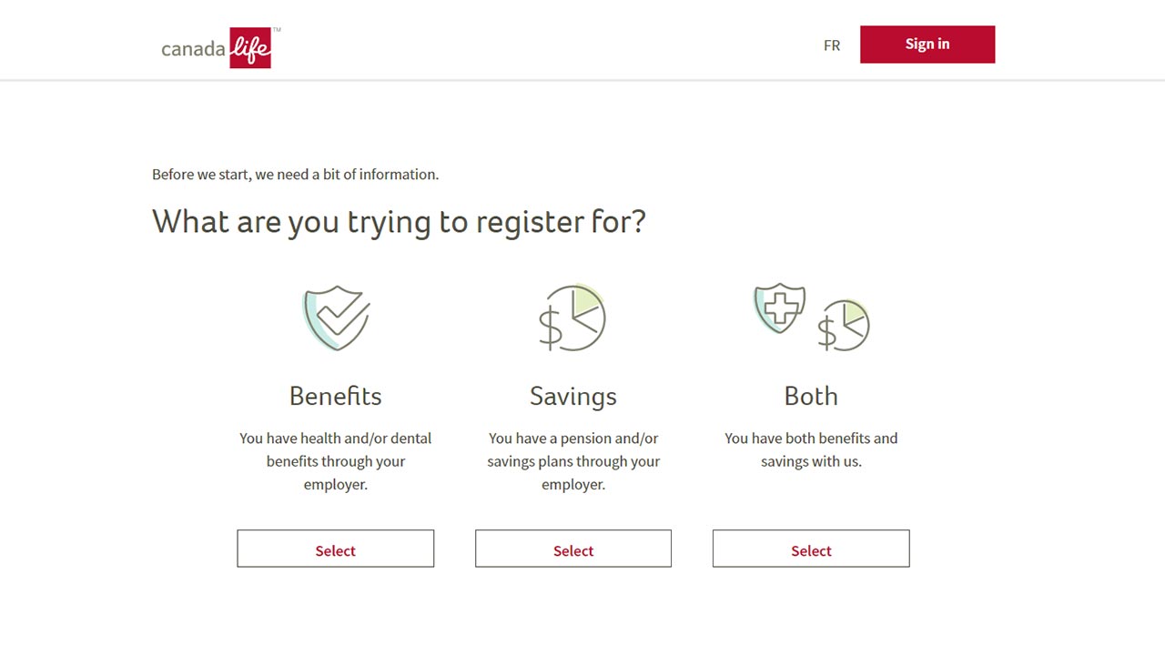 Canada Life website registration screenshot