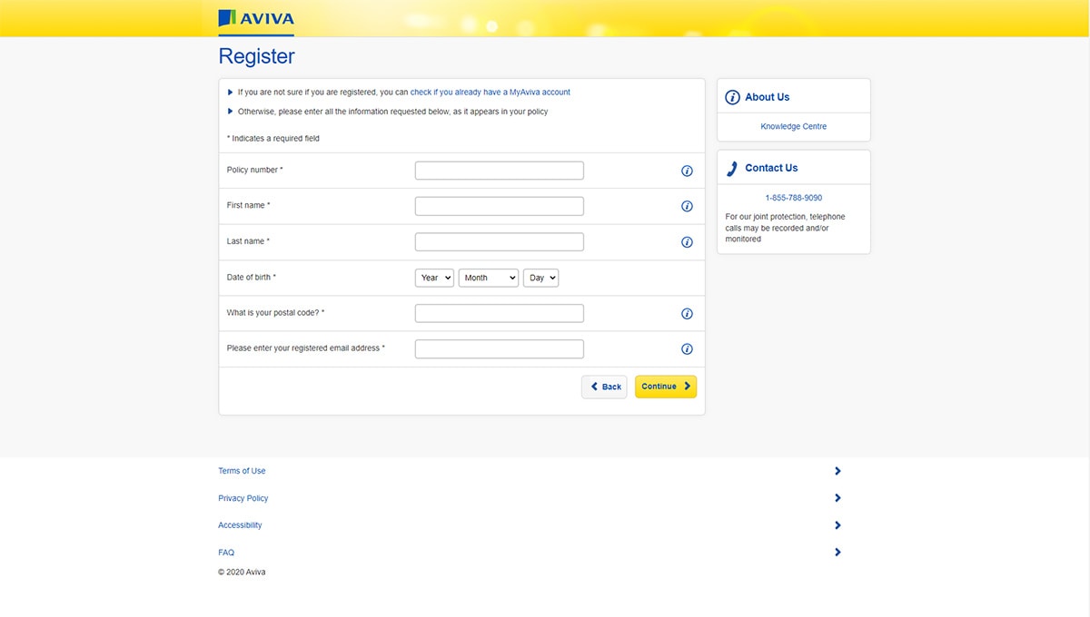Aviva Canada Registration