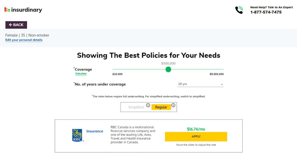 RBC Insurance 10 Year Term Life Insurance Rate Chart by Age