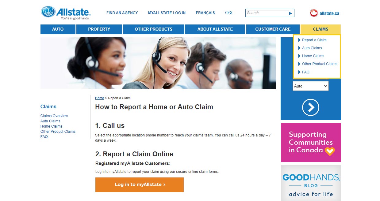 Allstate Insurance Claims Page