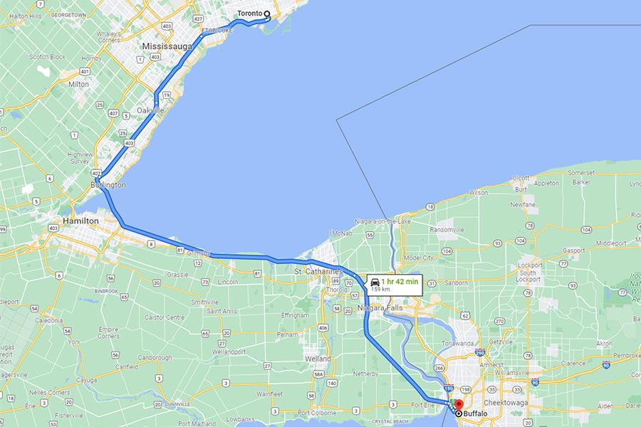 Toronto to Buffalo Map Image