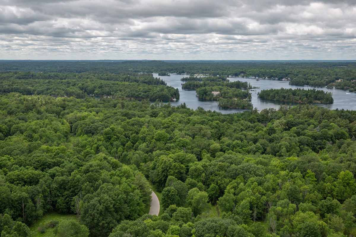 aerial panoramic view thousand islands national park ontario